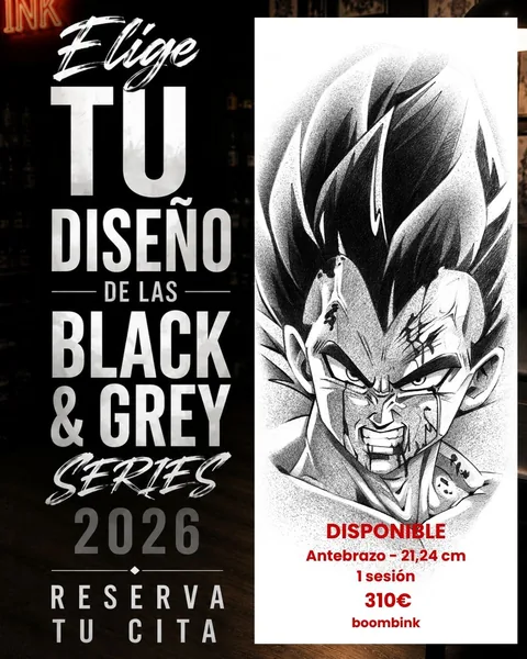 Diseño Vegeta frontal, diseño de referencia de Black & Grey Series.