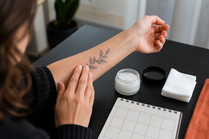 Seguimiento de las fases de curación de un tatuaje pequeño.