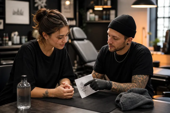 Consulta tranquila para preparar el primer tatuaje.