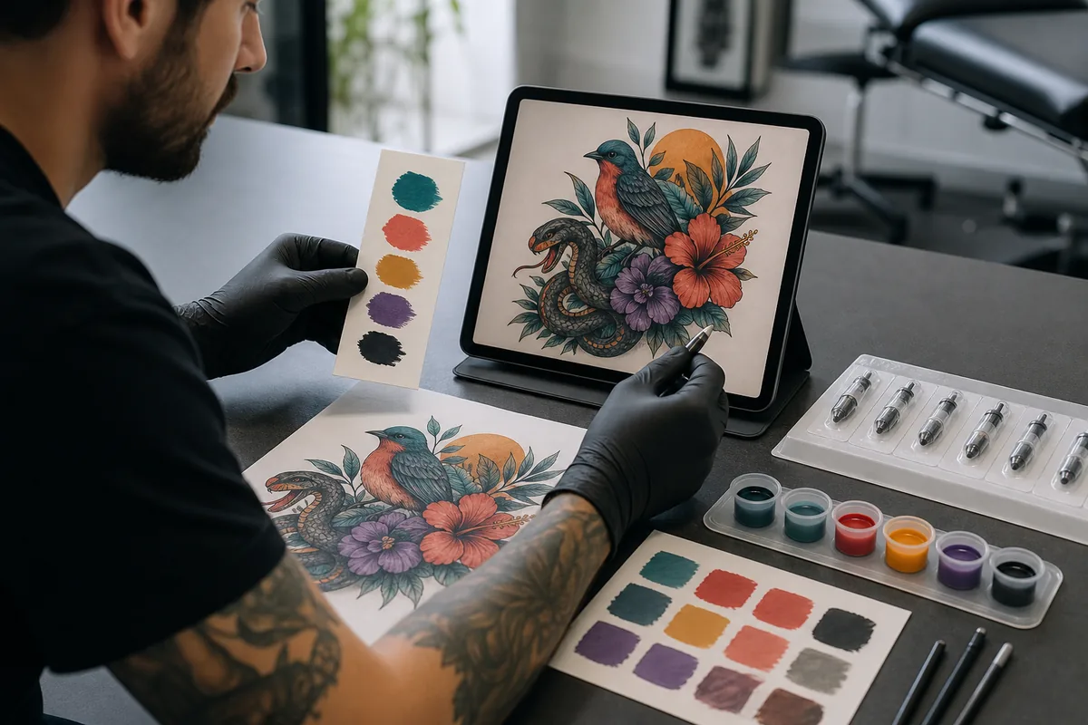 Planificación de una paleta limitada para un tatuaje a color.