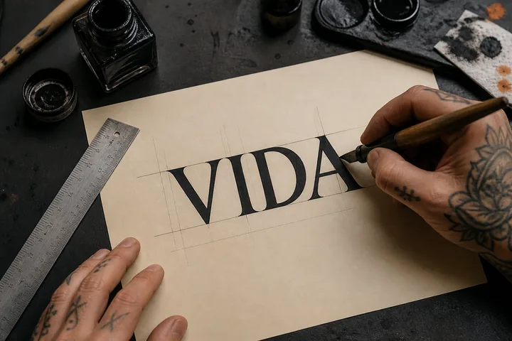 Diseño caligráfico de la palabra VIDA para un tatuaje lettering.