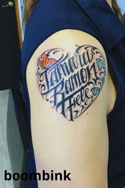 Tatuaje lettering en black and grey realizado en Boombink.